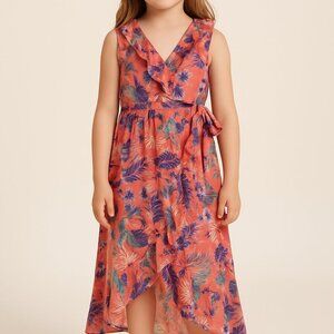 Japna Kids Summer Floral Ruffle‎ Full Length Longline Wrap Dress Girls Size 7